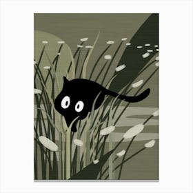 Black Cat In The Grass 1 Canvas Print