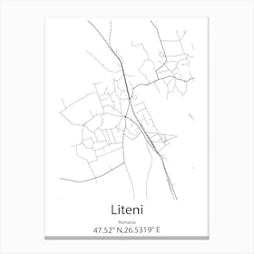 Liteni,Romania Minimalist Map Canvas Print