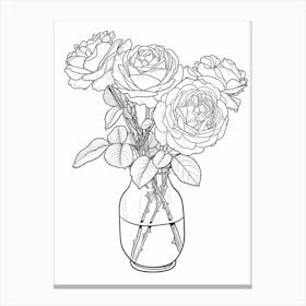 Rose In A Vase Line Drawing 5 Canvas Print