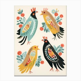 Folk Style Bird Painting Chicken 3 Canvas Print