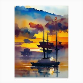 Sail Ship At Sunset Canvas Print