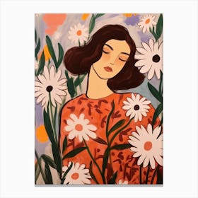 Woman With Autumnal Flowers Daisy Canvas Print