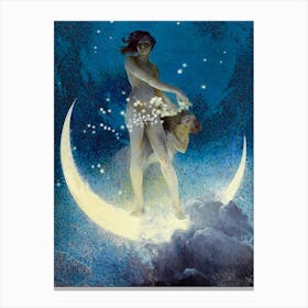 Spring Scattering Stars by Edwin Blashfield - Vintage Victorian Art Deco Remastered Oil on Canvas 1927 Pagan Mythological Magical Fairytale Witchy Blue Crescent Moon Canvas Print