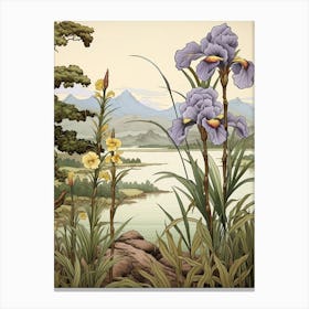 Hanashobu Japanese Water Iris Japanese Botanical Illustration Canvas Print