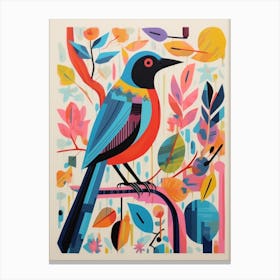 Colourful Scandi Bird Finch 2 Canvas Print