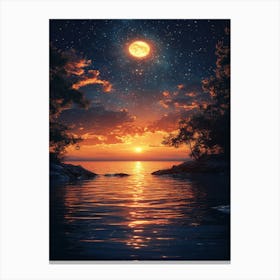 Moon And Stars In The Sky 4 Canvas Print