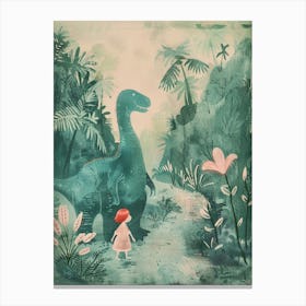 Dinosaur & A Child Storybook Painting Canvas Print