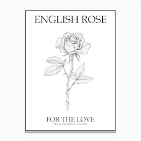 English Rose Black And White Line Drawing 34 Poster Canvas Print