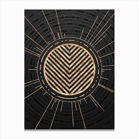 Geometric Glyph Symbol in Gold with Radial Array Lines on Dark Gray n.0236 Canvas Print