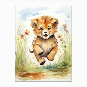 Running Watercolour Lion Art Painting 1 Canvas Print
