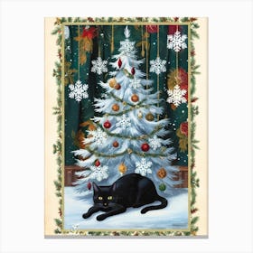 William Morris Black Cat Under Christmas Tree 1 Canvas Print