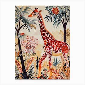 Giraffe In The Wild Leaf Illustration 1 Canvas Print