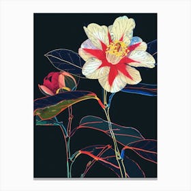 Neon Flowers On Black Camellia 3 Canvas Print