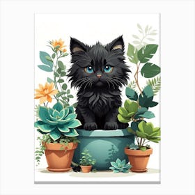 Black Cat In Pot Canvas Print