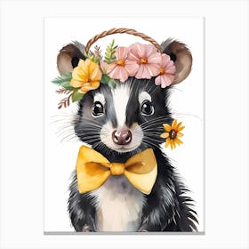 Baby Skunk Flower Crown Bowties Woodland Animal Nursery Decor (2) Canvas Print