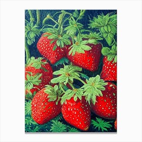 Everbearing Strawberries, Plant, Pointillism Canvas Print