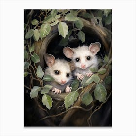 Adorable Chubby Mother Possum With Babies 2 Canvas Print