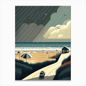 Rainy Beach in South England - Retro Landscape Beach and Coastal Theme Travel Poster Canvas Print