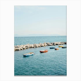 Boats In The Sea in Napoli, Italy | Colorful Travel Photography Canvas Print