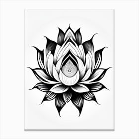 Lotus Flower, Symbol, Third Eye Simple Black & White Illustration 7 Canvas Print