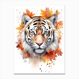 A Tiger Watercolour In Autumn Colours 1 Canvas Print