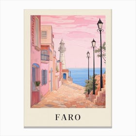 Faro Portugal 4 Vintage Pink Travel Illustration Poster Canvas Print