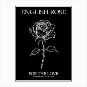 English Rose Black And White Line Drawing 18 Poster Inverted Canvas Print