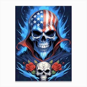 American Flag Floral Face Evil Death Skull (33) Canvas Print