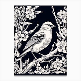 B&W Bird Linocut American Goldfinch 1 Canvas Print