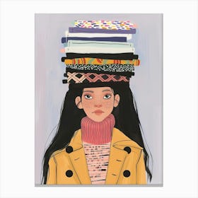 Girl With Books On Her Head Canvas Print