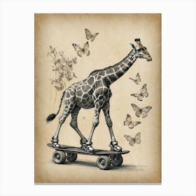 Giraffe On Skateboard Canvas Print