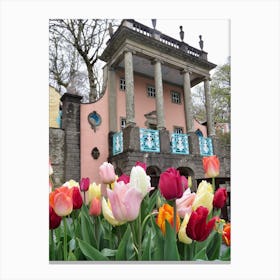 Pretty Tulips In Front Of A House portmeirion Canvas Print