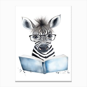 Smart Baby Zebra Wearing Glasses Watercolour Illustration 3 Canvas Print