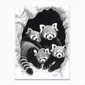 Red Panda Family Sleeping In A Cave Ink Illustration 1 Canvas Print