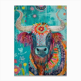 Kitsch Colourful Highland Cow 1 Canvas Print
