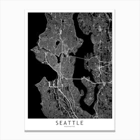 Seattle Black And White Map Canvas Print