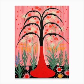 Pink And Red Plant Illustration Ponytail Palm 7 Canvas Print