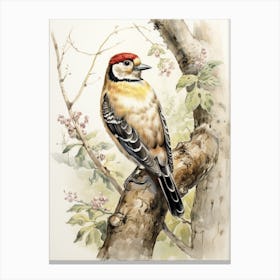 Storybook Animal Watercolour Woodpecker 1 Canvas Print