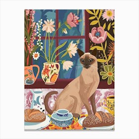 Tea Time With A Burmese Cat 3 Canvas Print