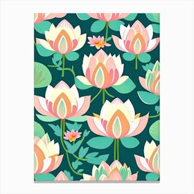 Lotus Flower Repeat Pattern Scandi Cartoon 4 Canvas Print