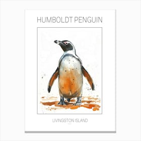 Humboldt Penguin Livingston Island Watercolour Painting 1 Poster Canvas Print