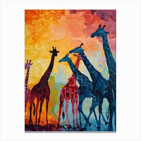 Textured Gouache Inspired Giraffe Herd Canvas Print