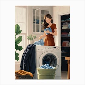 Illustration Of A Woman Washing Clothes Canvas Print