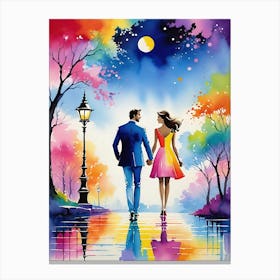 Couple Walking At Night Canvas Print