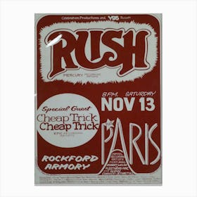 1976 Rush Cheap Trick Rockford Armory Poster Canvas Print