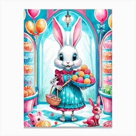 Cute Skeleton Rabbit With Candies Painting (9) Canvas Print