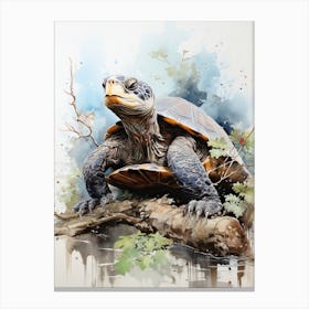Sea Turtle, Japanese Brush Painting, Ukiyo E, Minimal 2 Canvas Print