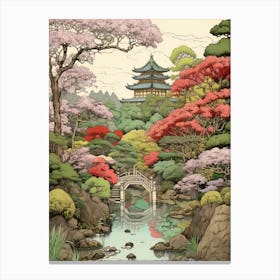 Rikugien Garden In Tokyo, Ukiyo E Drawing 3 Canvas Print