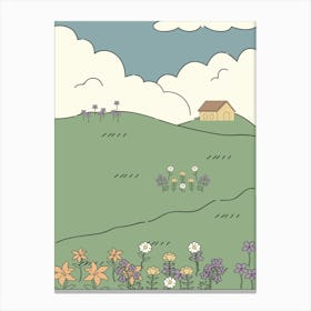 Landscape With A House And Flowers van gogh wall art Canvas Print