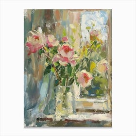 Peony Flowers On A Cottage Window 1 Canvas Print